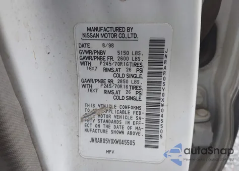 1999 Infiniti Qx4 из США, поврежденный, VIN JNRAR05Y0XW045505